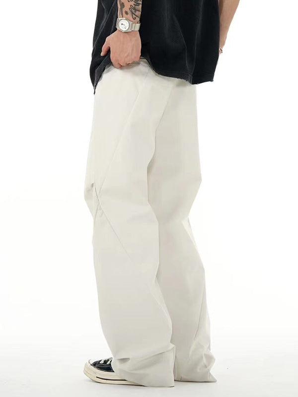 White Casual Pants Men's Pleated Niche Design Trousers Long