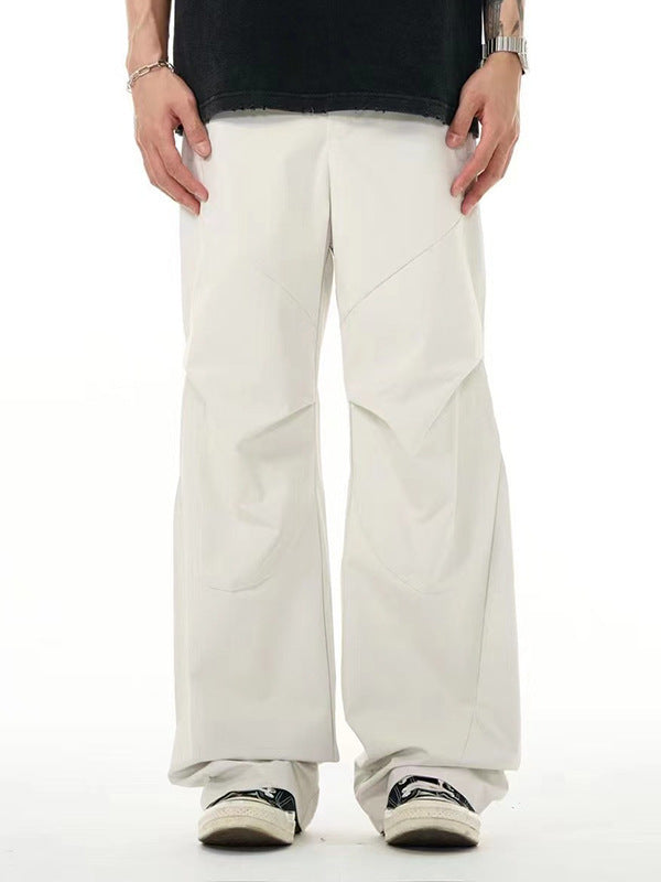 White Casual Pants Men's Pleated Niche Design Trousers Long