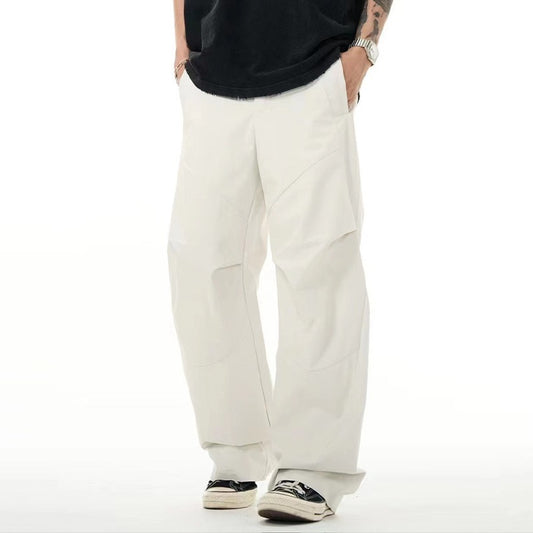 White Casual Pants Men's Pleated Niche Design Trousers Long