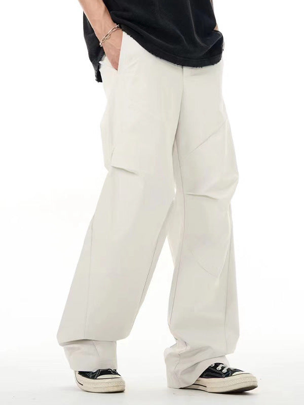 White Casual Pants Men's Pleated Niche Design Trousers Long