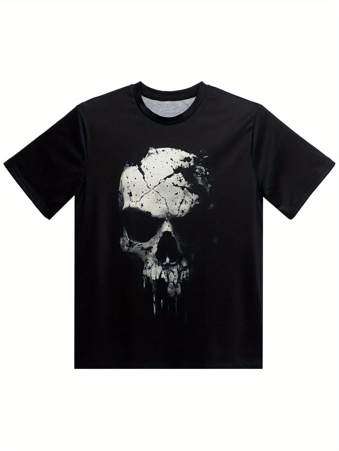 A Novel And Cool Top For Men To Wear Outdoors In Summer, Featuring A 3D Digital Shattered Skull Pattern And A Round Neck Short Sleeved T-shirt